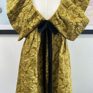 Sugarlips Elegant Gold Dress with Black Bow